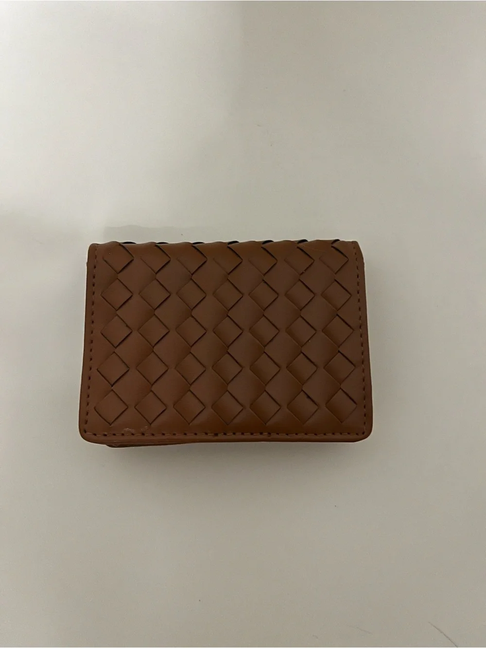 Unisex Woven Leather Card Wallet - Brown